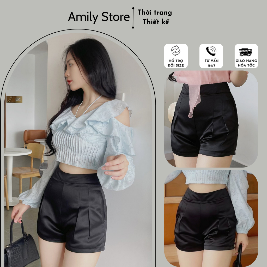 Quần short nữ chất tafta ôm lưng cao tôn dáng thời trang Hàn quốc Amily Store Q001