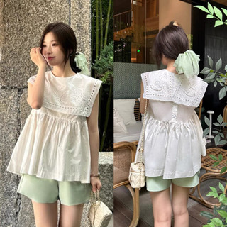 Áo sơ mi nữ cổ vuông ren, áo kiểu nữ dáng babydoll