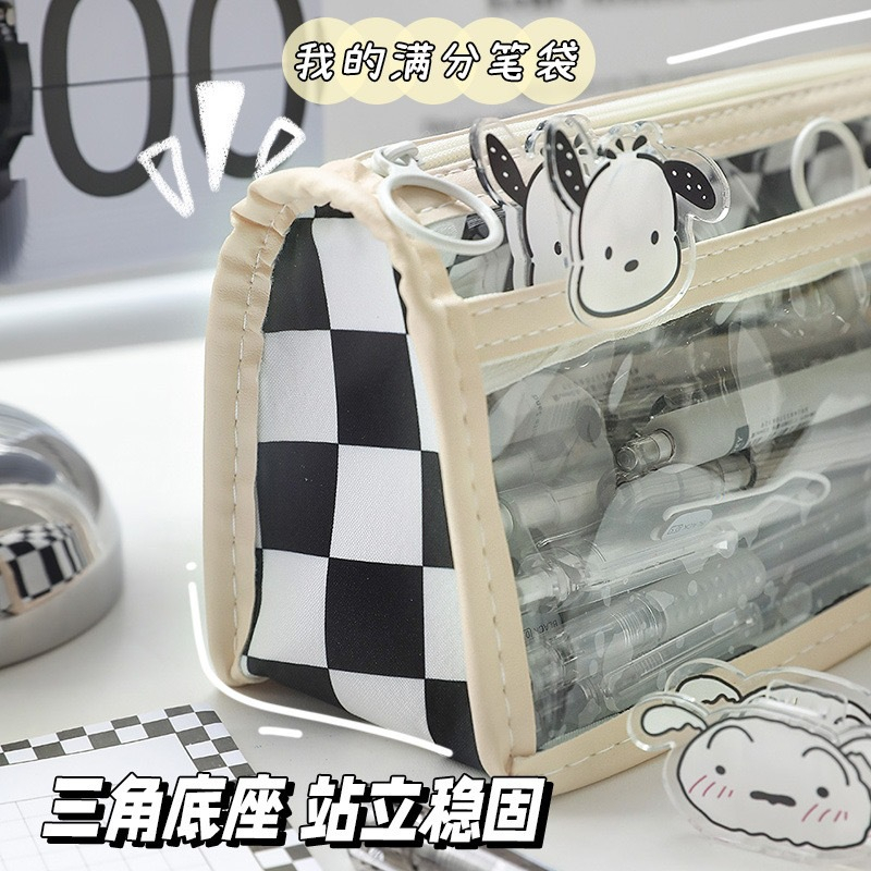 Túi đựng bút caro bằng nhựa PVC chống nước phong cách Hàn dành cho học sinh sinh viên Gooo