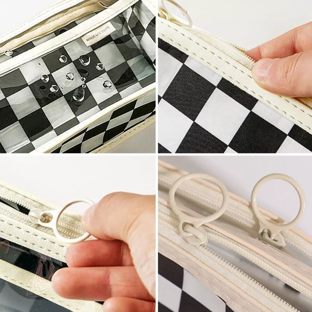 Túi đựng bút caro bằng nhựa PVC chống nước phong cách Hàn dành cho học sinh sinh viên Gooo