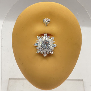  khuyên rốn bạc kết đá mặt 1,8cm 