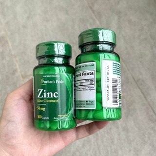 Viên uống giảm mụn nội tiết, tăng đề kháng Puritan's Pride Zinc Gluconate 50mg lọ 100 viên của Mỹ