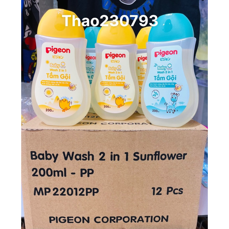 Sữa Tắm Gội Toàn Thân Dịu Nhẹ Pigeon 2in1 Hoa Hướng Dương / Jojoba dung tích 200ml và 100ml thao230793
