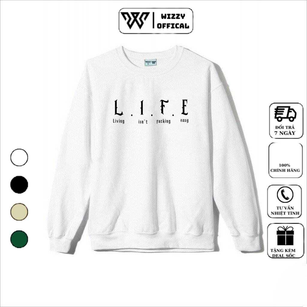 Áo nỉ sweater nam unisex basic vải nỉ Hàn Quốc thu đông form ôm dài tay in chữ Life mã 06