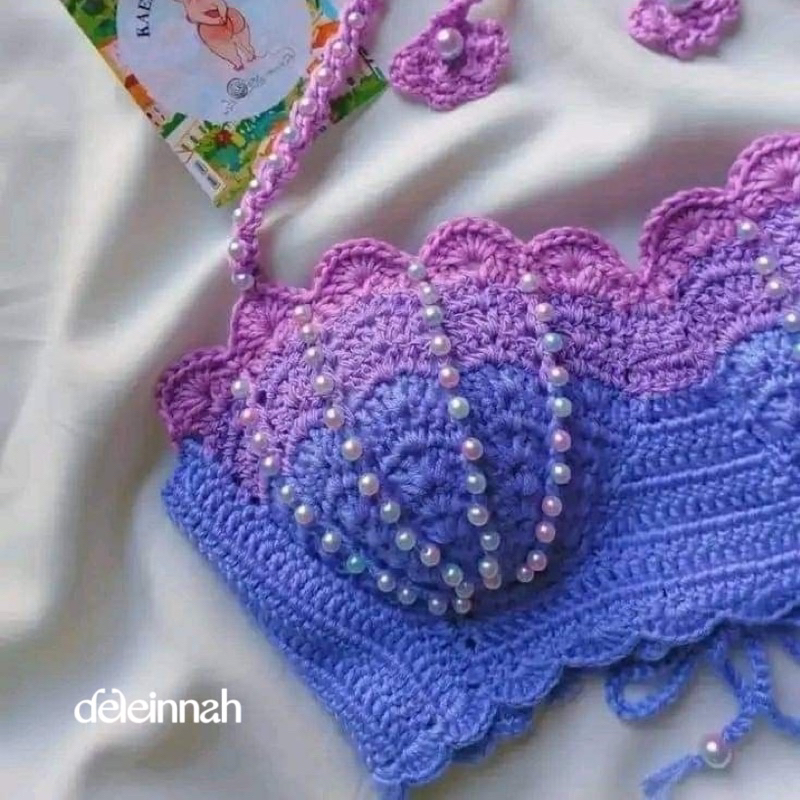 𝐏𝐀𝐒𝐓𝐄𝐋 𝐂𝐑𝐎𝐂𝐇𝐄𝐓 𝐌𝐄𝐑𝐌𝐀𝐈𝐃 𝐁𝐑𝐀𝐒𝐒𝐈𝐄𝐑𝐄 I Áo len Mermaid cúp ngực đi biển siêu mát mẻ