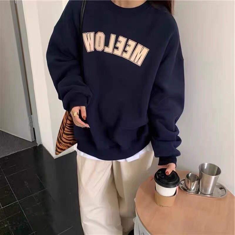 Áo sweater nỉ bông MELLOW form rộng dài tay unisex  swt mặc đôi nam nữ mùa đông ulzzang ChouChou Deliz