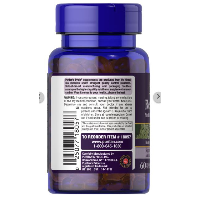 Viên uống hỗ trợ sức khoẻ tim mạch  Resveratrol 100mg  Puritan's pride 60 viên