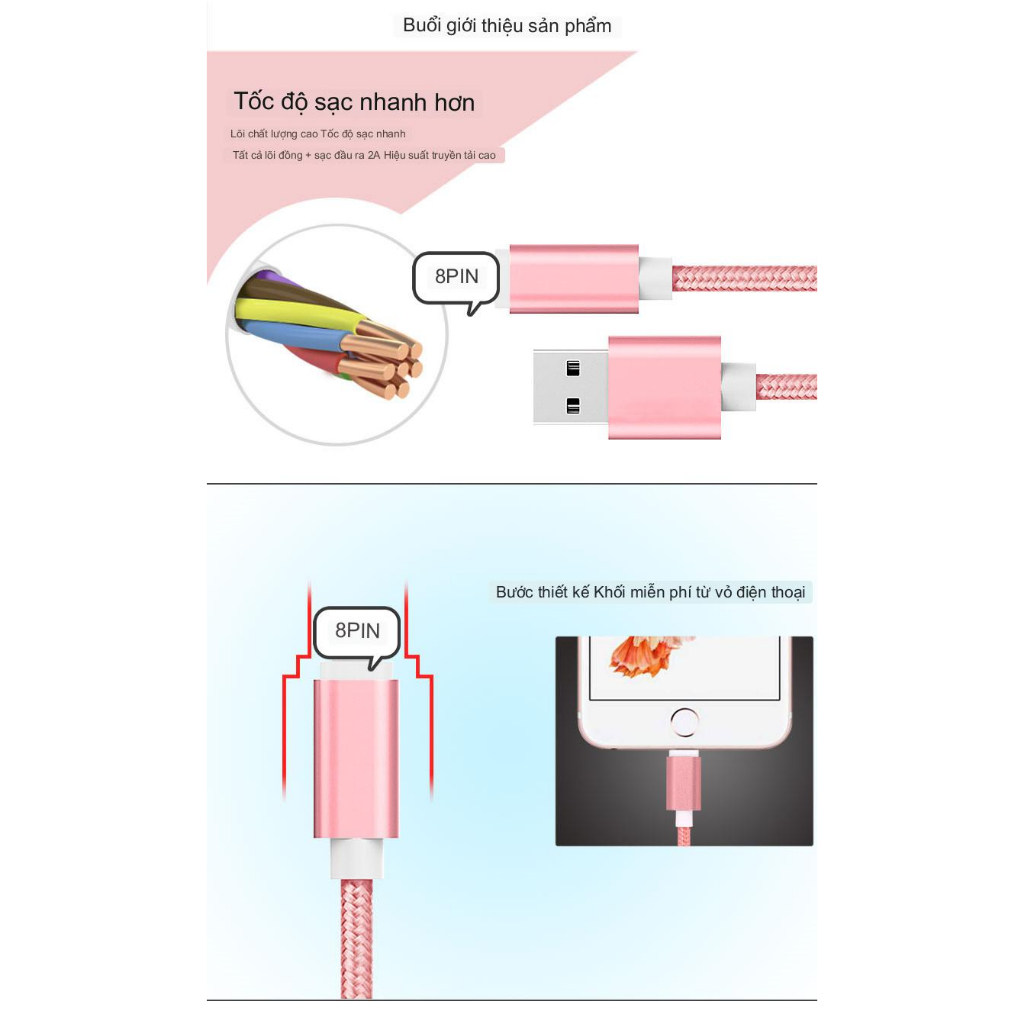 Cáp Sạc Dây Dài 1m 2m Cho Ip Chất Dù Dày Dặn Siêu Bền Chống Nóng Máy Khi Sạc