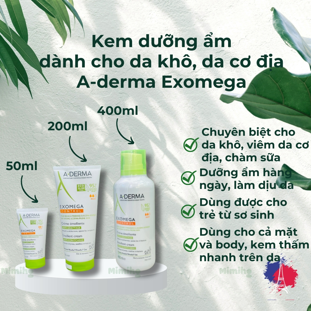 Kem dưỡng da Aderma Exomega control 400ml dành cho da khô, da nhạy cảm, da kích ứng, da cơ địa_MiMi HG