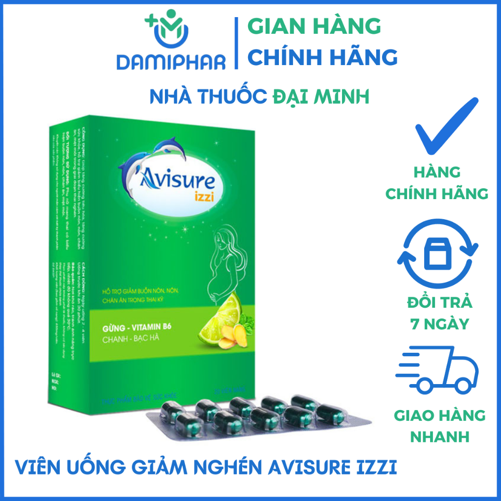 Viên Uống Avisure Izzi Hộp 20 Viên - Hỗ Trợ Giảm Nghén, Giảm Buồn Nôn, Nôn, Chán Ăn