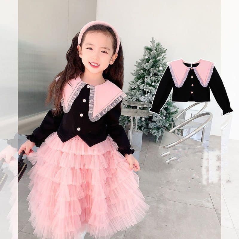 Set  váy tầng áo phối màu tiểu thư xinh xắn bé gái