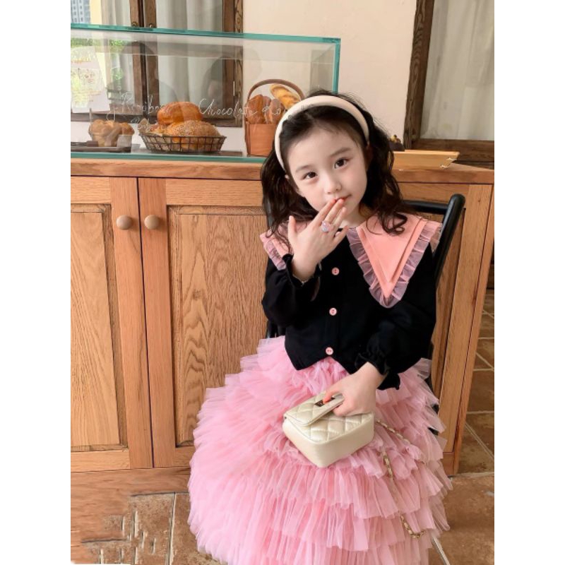 Set  váy tầng áo phối màu tiểu thư xinh xắn bé gái