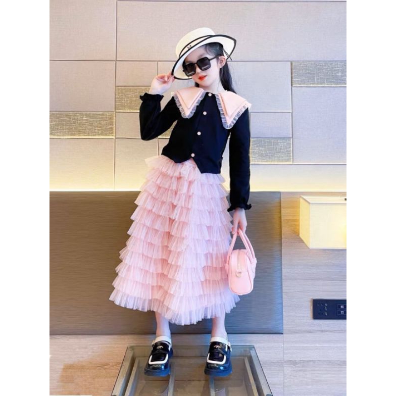 Set  váy tầng áo phối màu tiểu thư xinh xắn bé gái