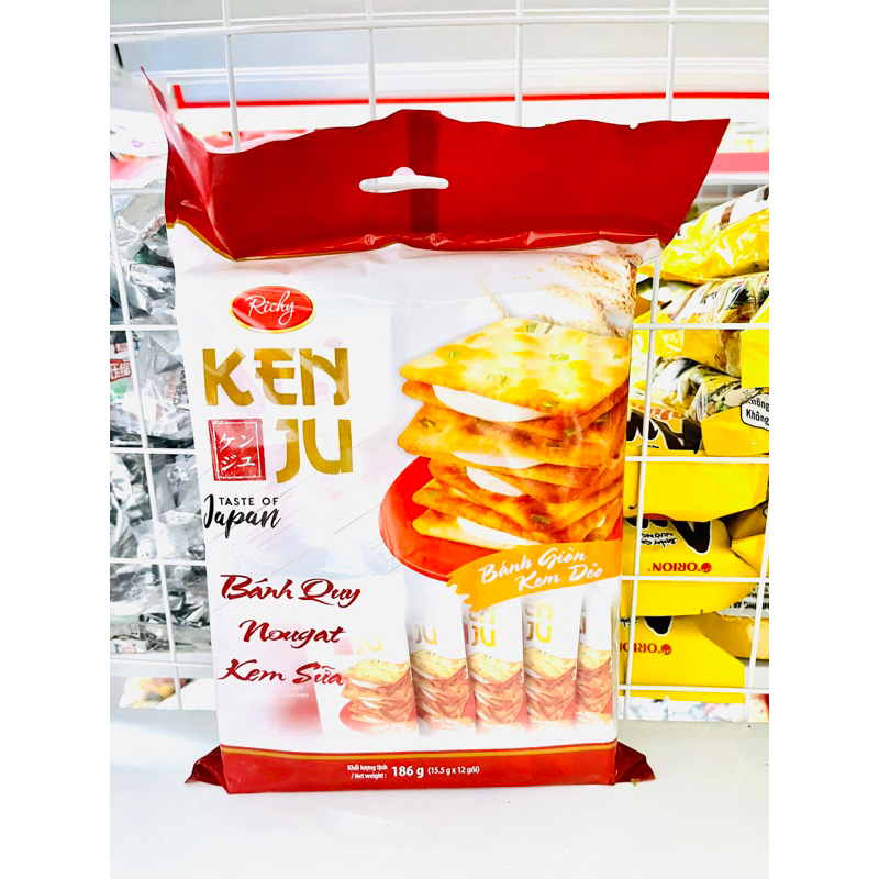 Bánh Quy Hành Nougat Kẹp Kem Kenju Richy Hộp 279g - Túi 186g