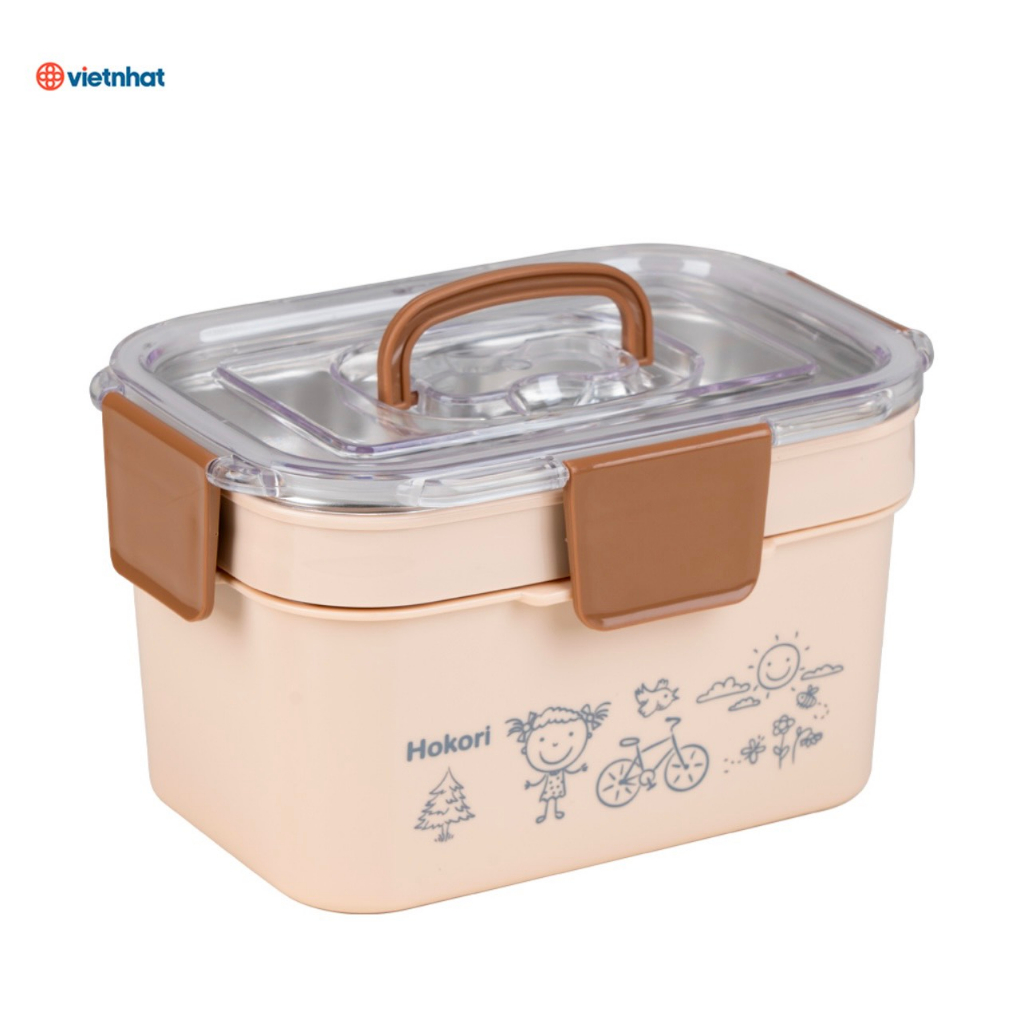 Hộp cơm giữ nhiệt 2 tầng Hokori Việt Nhật. Cặp lồng đựng cơm thức ăn văn phòng cao cấp.