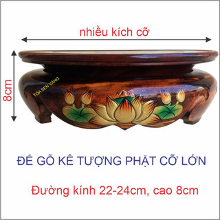 Đôn gỗ thờ, đế gỗ kê tượng phong thủy, đắp nổi hoa sen màu nâu đỏ