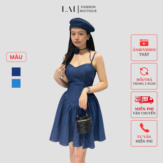 Váy Denim Hai Dây Dáng Xòe Đầm Jean Cúp Ngực Váy Body Kèm Choker Hoa Tiểu Thư Sang Chảnh Có Lót Quần Đi Chơi Dự Tiệc