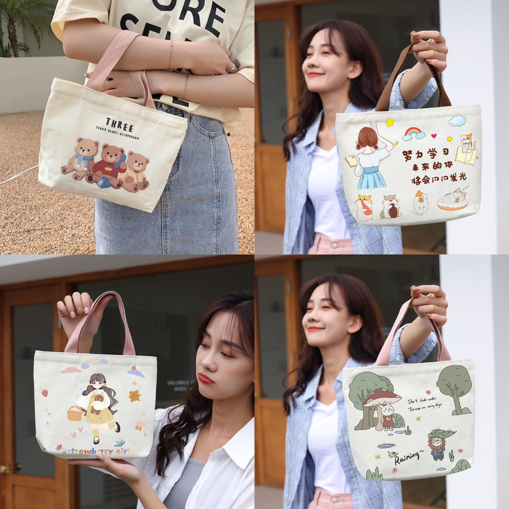 Túi Vải Tote Họa Tiết Hoạt Hình Phong Cách Hàn Cho Nữ TUI3