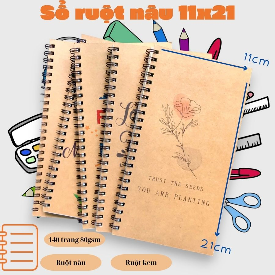 Sổ lập kế hoạch, sổ ghi chép giấy nâu tiện dụng, 11x21cm