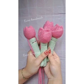 Túi len handmade đựng son hoa tulip túi bảo vệ các lọai son dưới 11cm có dây đeo chéo
