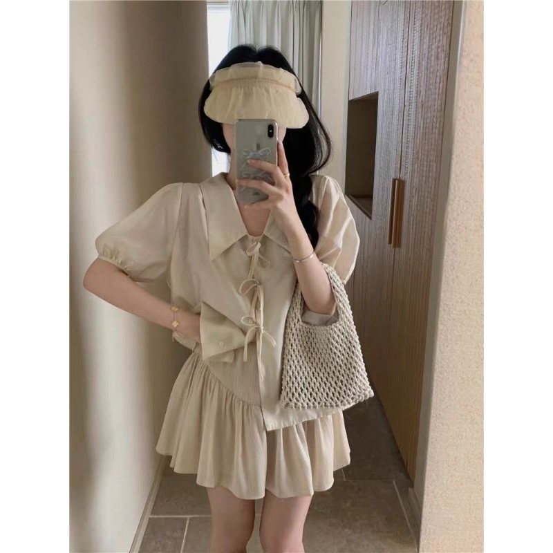 Set đồ áo babydoll kèm chân váy xòe chữ A