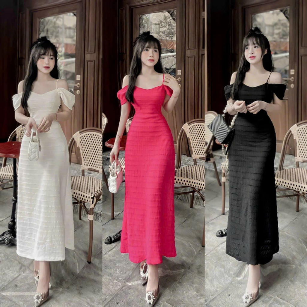 Váy ren body 2 dây tay dơi dáng dài 3 màu (kèm ảnh thật)