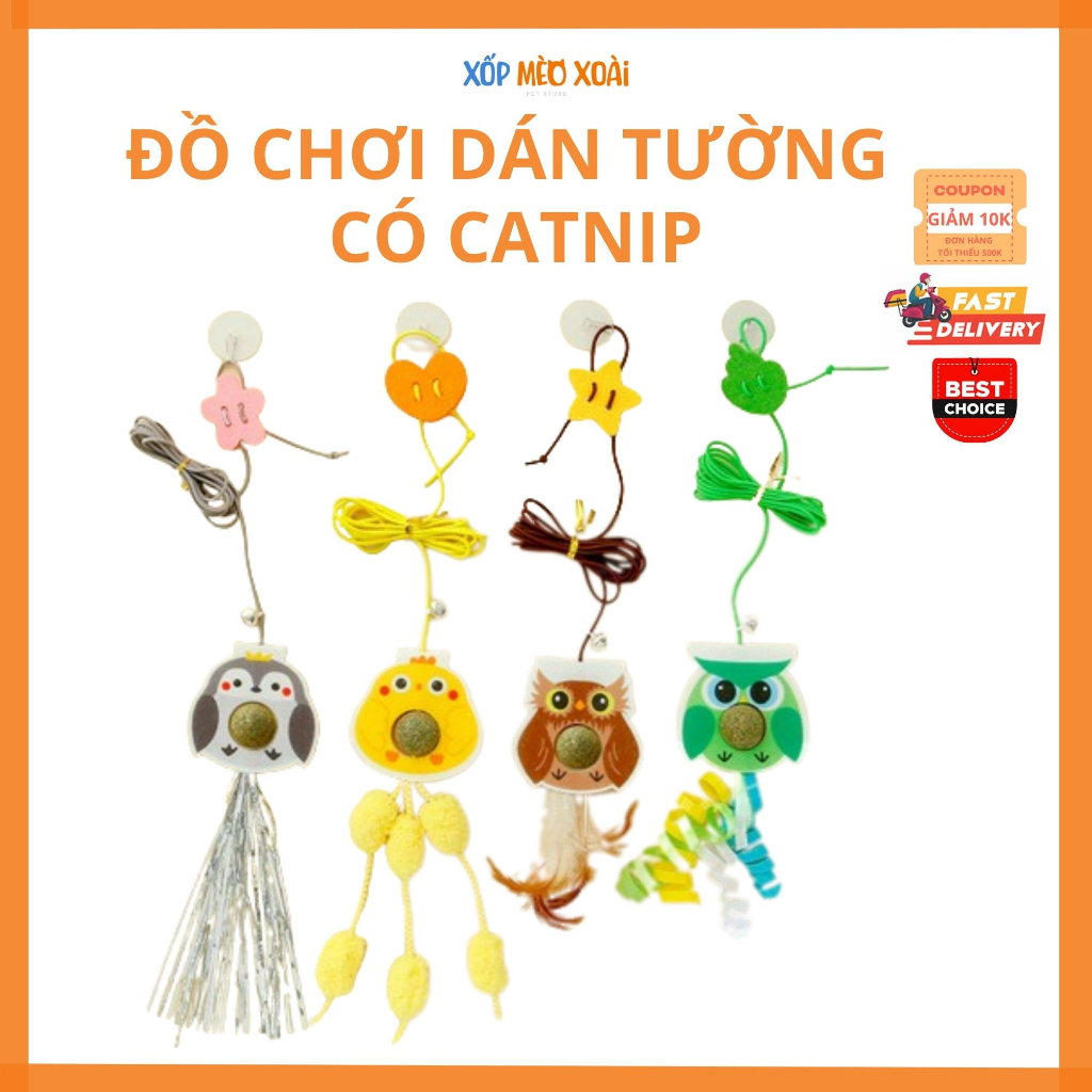 Đồ Chơi Dán Tường Có Catnip Cho Mèo - Cần câu gắn tường vui nhộn giúp mèo vui chơi vận động
