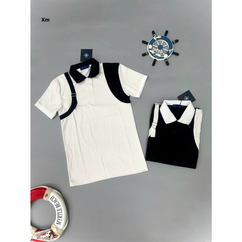 Áo thun nam POLO có cổ tay ngắn đắp vai vải cotton co giãn,from chuẩn,2 màu trắng đen cao cấp-AHFASHION