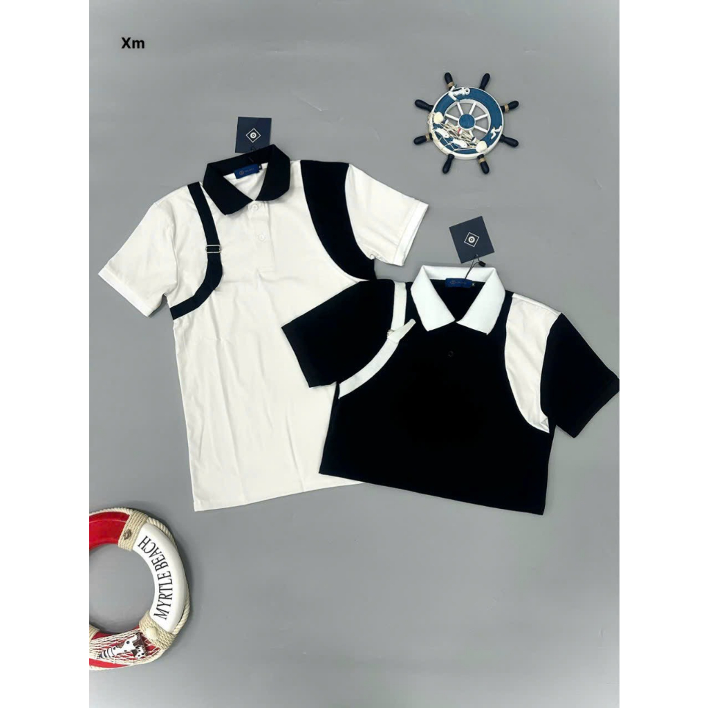 Áo thun nam POLO có cổ tay ngắn đắp vai vải cotton co giãn,from chuẩn,2 màu trắng đen cao cấp-AHFASHION