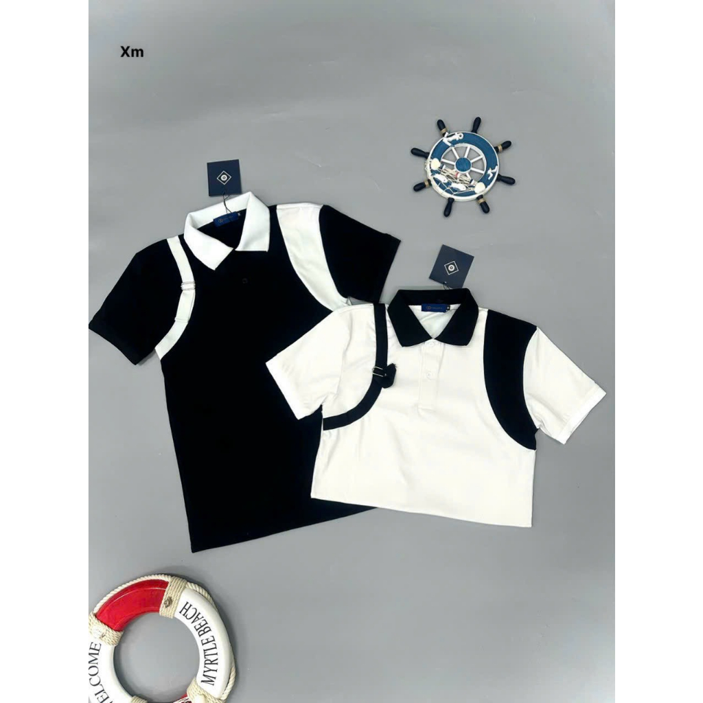 Áo thun nam POLO có cổ tay ngắn đắp vai vải cotton co giãn,from chuẩn,2 màu trắng đen cao cấp-AHFASHION