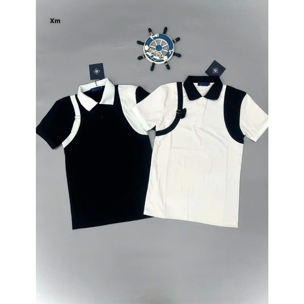 Áo thun nam POLO có cổ tay ngắn đắp vai vải cotton co giãn,from chuẩn,2 màu trắng đen cao cấp-AHFASHION