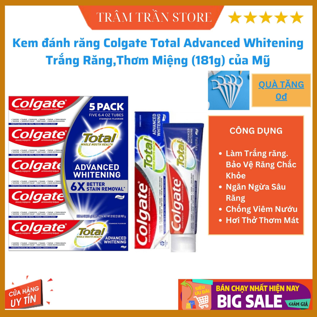 Kem Đánh Răng Colgate ToTal Advanced Whitening 181g Của Mỹ