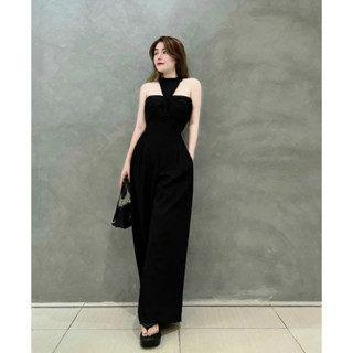  Jum thời trang nữ dự tiệc chất cotton lạnh cup ngực phối dây tam giác cổ không tay dáng quần ống rộng maxi sang trọng 