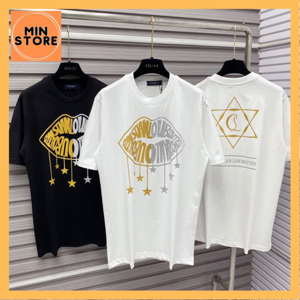Áo Phông Nam Nữ In Chữ Louboutin Môi Sao Kim Tuyến Nhũ Bạc Vàng Hai Mặt - Áo Cộc Tay Siêu Cấp Dafnh Cho Các Boy Phố
