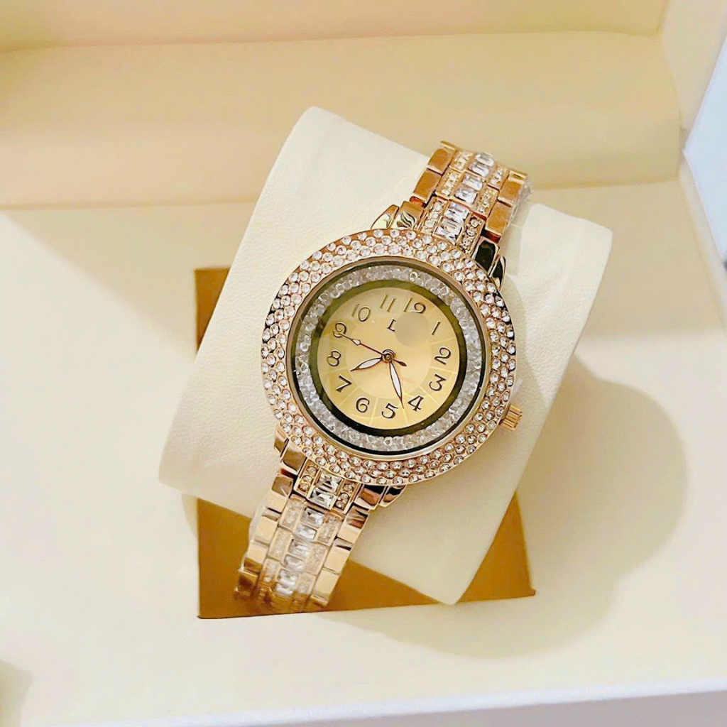 Đồng Hồ Nữ Dior viền mặt đính đá, size 39mm, chất liệu kim loại không si, chống nước 5atm, bảo hành 6 tháng ,sang trọng