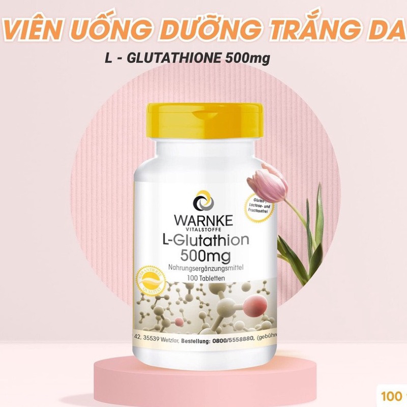 Viên uống trắng da Warnke L-Glutathione 500mg, hộp 100 viên hàng Đức.