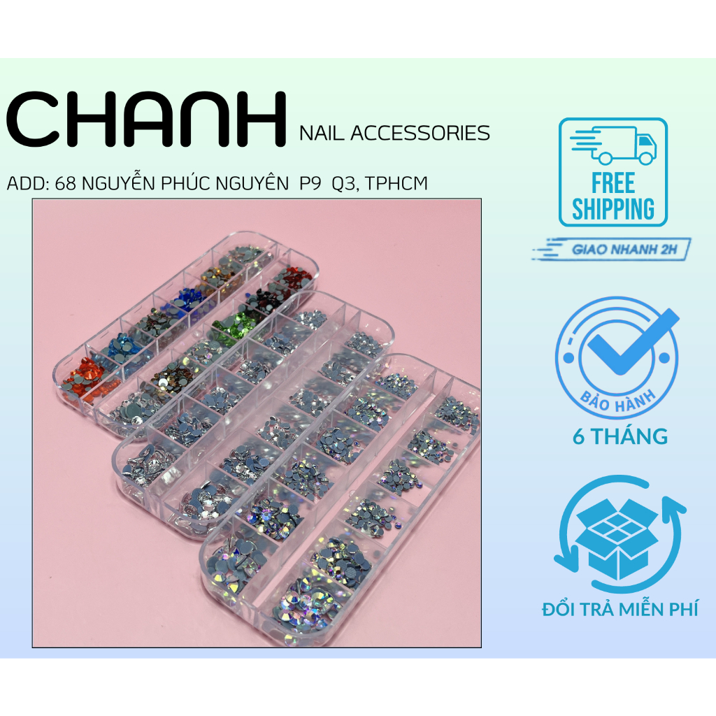 Đá Gắn Móng, Đính Nail  Mix Size, Sáng Bền, Không Bóng Chân