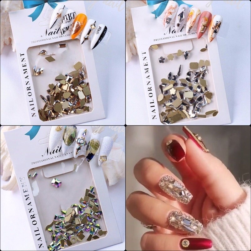 Đá Nail Chân Bằng Mix Mẫu 100 Viên - Đá Khối Gắn Móng  Chân Bằng Siêu Sáng Siêu Bền