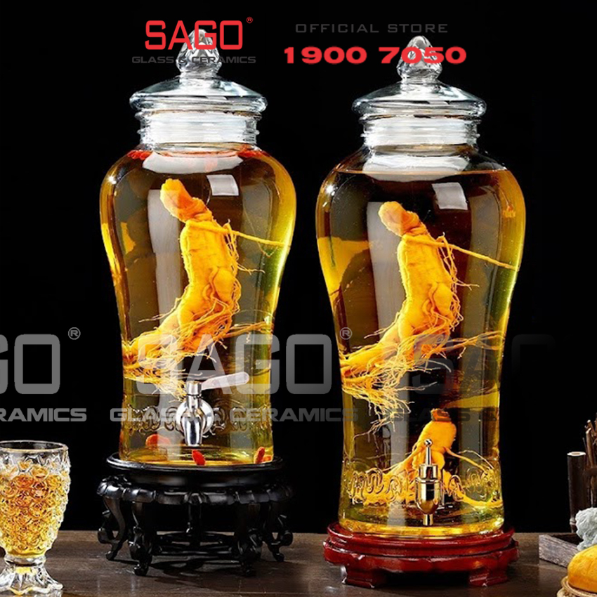 Bình Sâm Thủy Tinh , Bình Ngâm Ruou Chân mây 5 Lít / 10 Lít / 15 Lít , Tùy Chọn Dung tích
