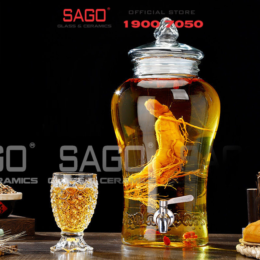 Bình Sâm Thủy Tinh , Bình Ngâm Ruou Chân mây 5 Lít / 10 Lít / 15 Lít , Tùy Chọn Dung tích