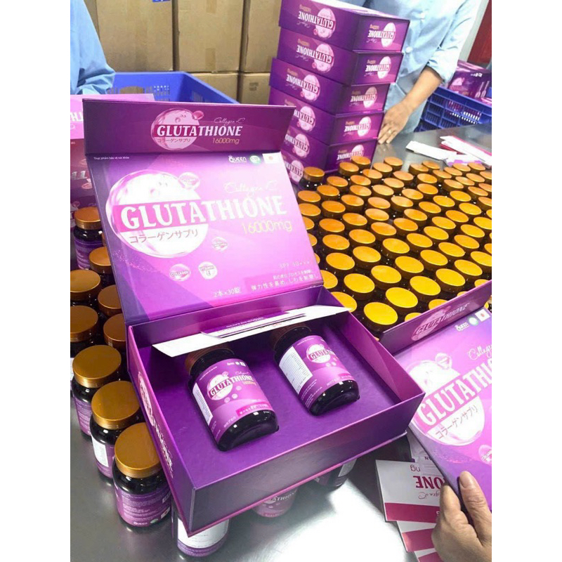 Hộp 60 Viên Glutathione 16000mg, Glu 16000 Collagen+C , Viên Uống Trắng Da, Mờ Nám, Chống Lão Hoá