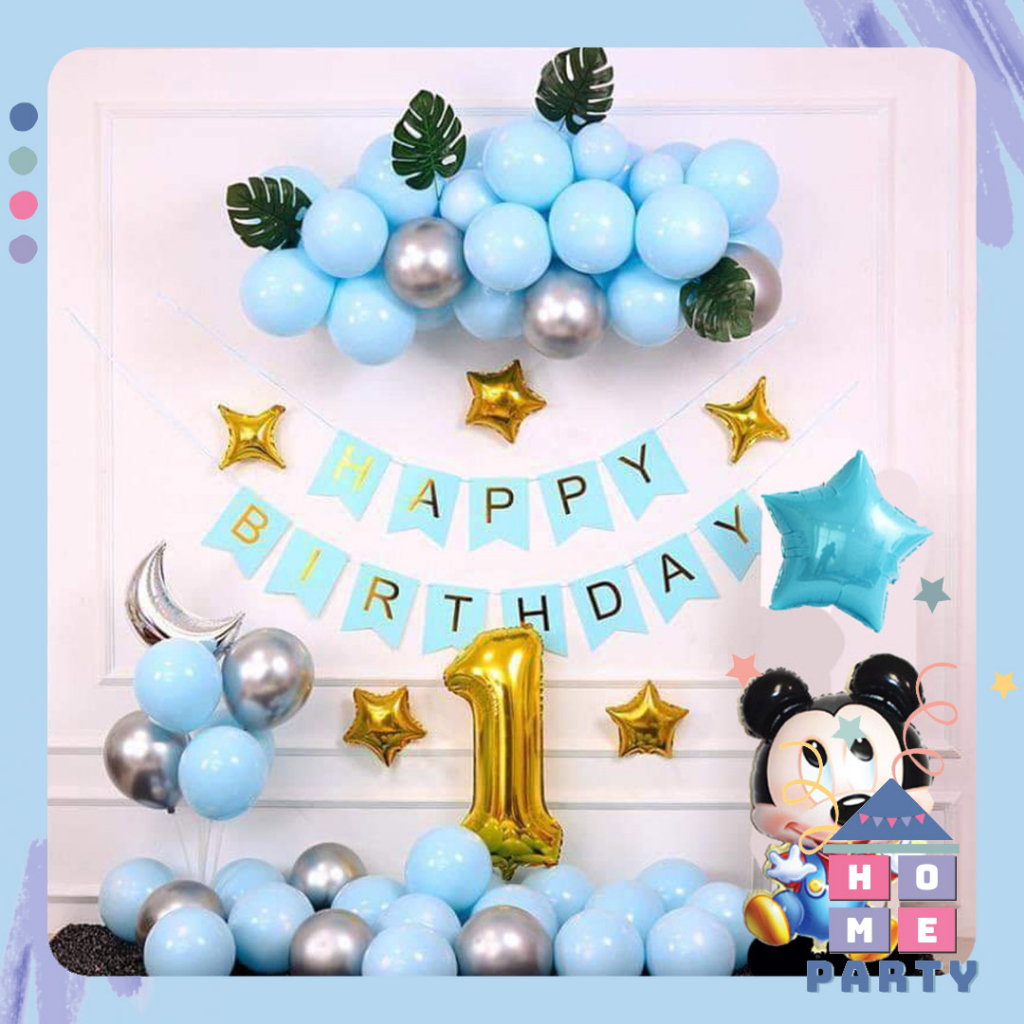 Set Bóng Trang Trí Sinh Nhật Chuột Mickey Cho Bé Trai Bé Gái - Set Thôi Nôi 1 Tuổi - Trang Trí Tiệc, Party