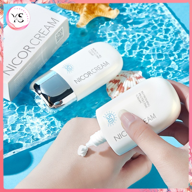 Kem chống nắng trắng da chống nước NICOR 50g bảo vệ da với SPF 50+ PA++++ giúp da sáng rạng rỡ A216