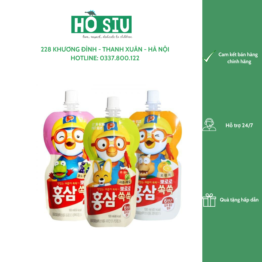 Nước uống hồng sâm Pororo trẻ em trái cây