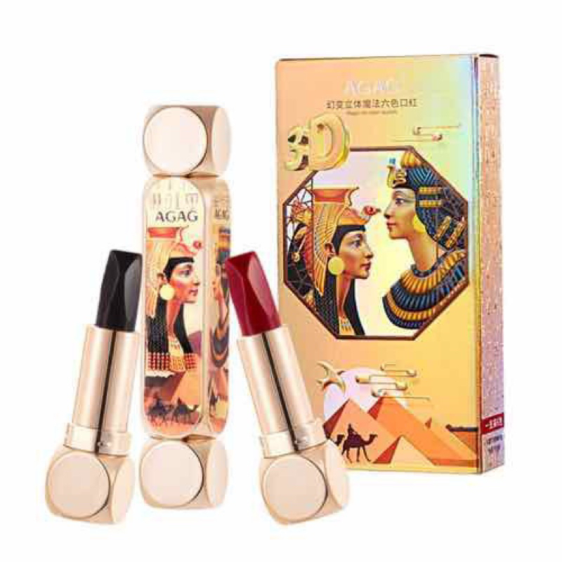 Son AGAG 6 Màu Trên Cùng 1 Thỏi Son In Hình Nữ Hoàng Ai Cập Sang Chảnh Giữ Màu Không Trôi
