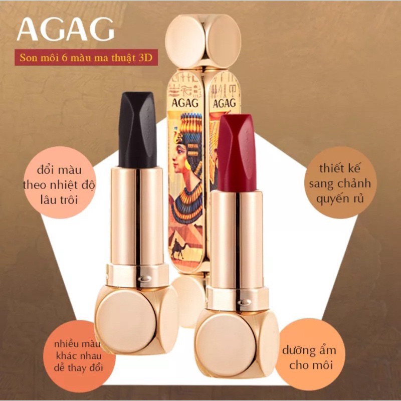Son AGAG 6 Màu Trên Cùng 1 Thỏi Son In Hình Nữ Hoàng Ai Cập Sang Chảnh Giữ Màu Không Trôi