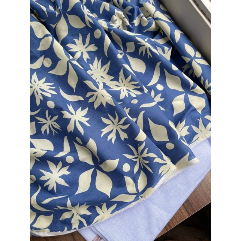 VẢI Cotton BOi Hoa Nền Xanh Dư Hãng ZA.RA 100% sợi tự nhiên