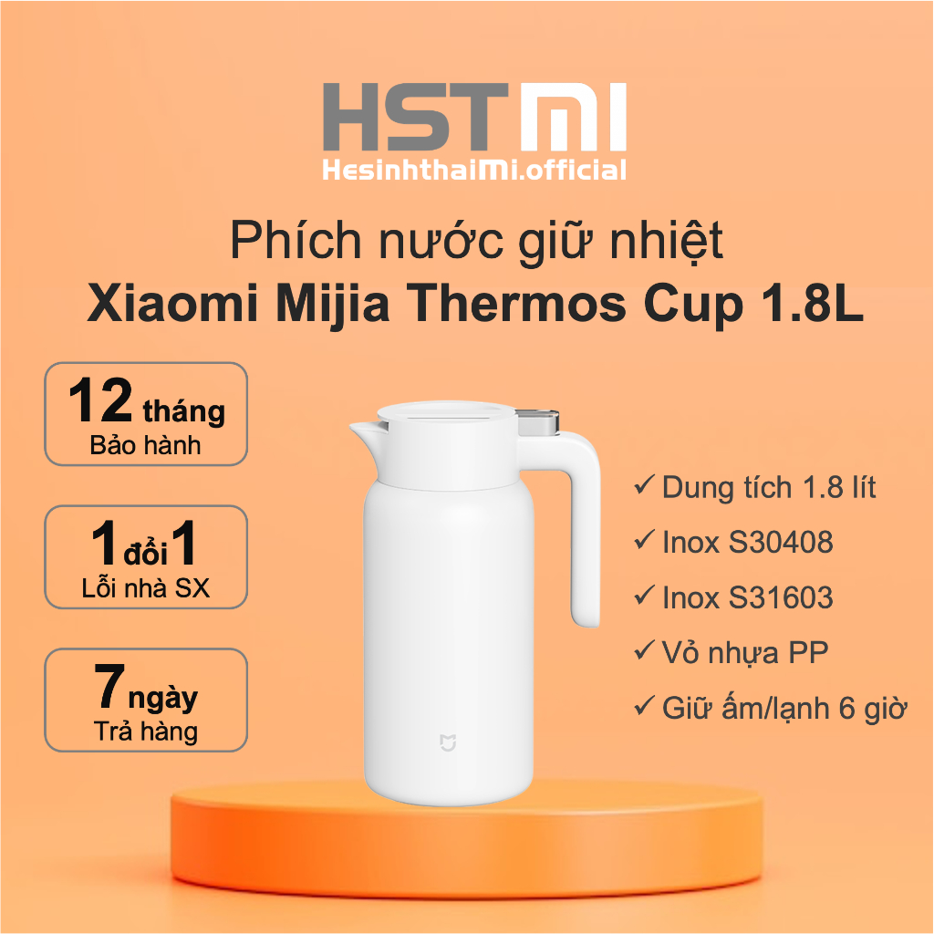 Phích nước giữ nhiệt Xiaomi Mijia Thermos Cup 1.8L - Thiết kế sang trọng - Giữ nhiệt nóng lạnh đến 6 giờ