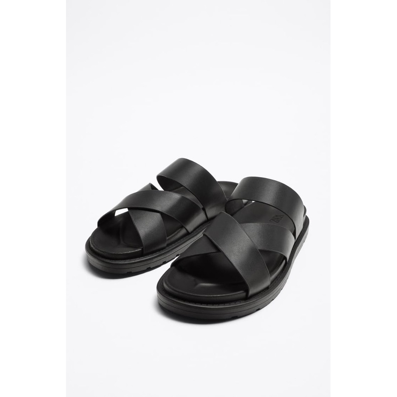 Dép nam da đen sandals Zara authentic STRAPPY size 39/43