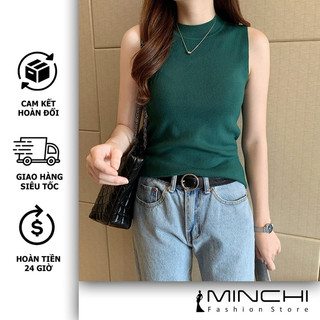 Áo len sát nách cổ cao 3 phân Minchi , chất len lông thỏ gồm 7 màu freesize <65kg